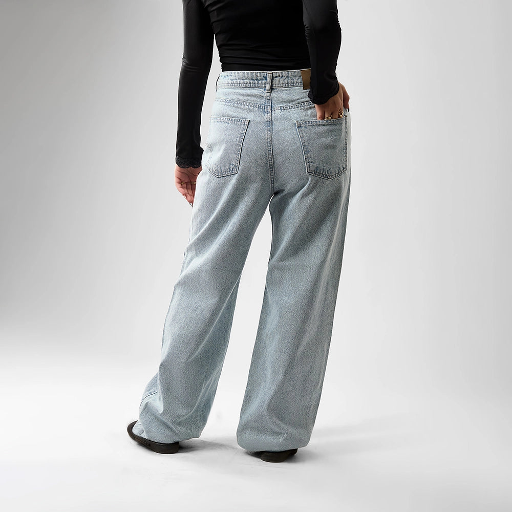 بنطلون وايد ليج حريمي جينز رباعيه قطن 100 % كحلي فاتح جميع المواسم من ايجي وير جينز - EG045-373-light-blue