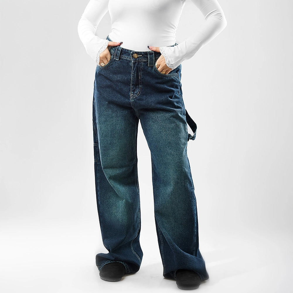 بنطلون وايد ليج حريمي جينز رباعيه قطن 100 % زيتي جميع المواسم من ايجي وير جينز - EG052-517-olive