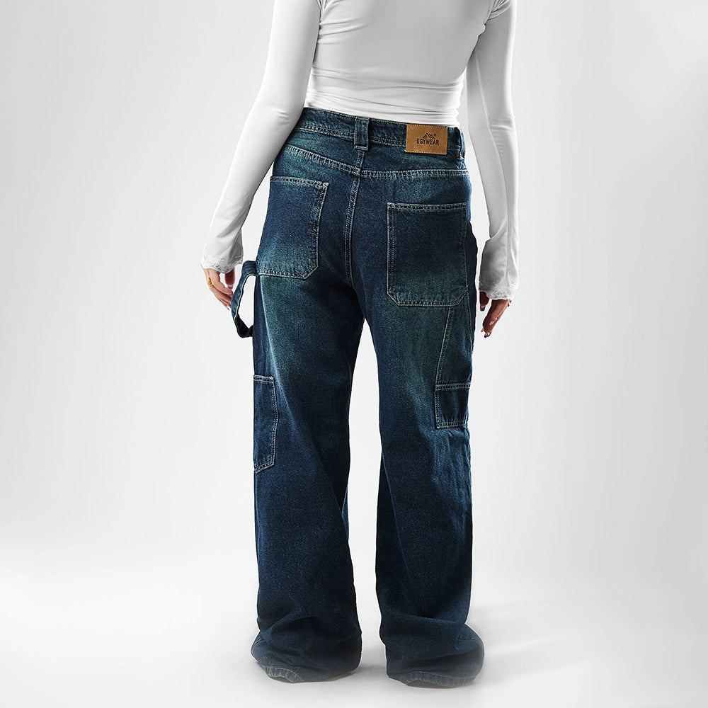 بنطلون وايد ليج حريمي جينز رباعيه قطن 100 % زيتي جميع المواسم من ايجي وير جينز - EG052-517-olive