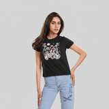 تيشرت مطبوع حريمي قطن اسود صيفي من سالي-S18