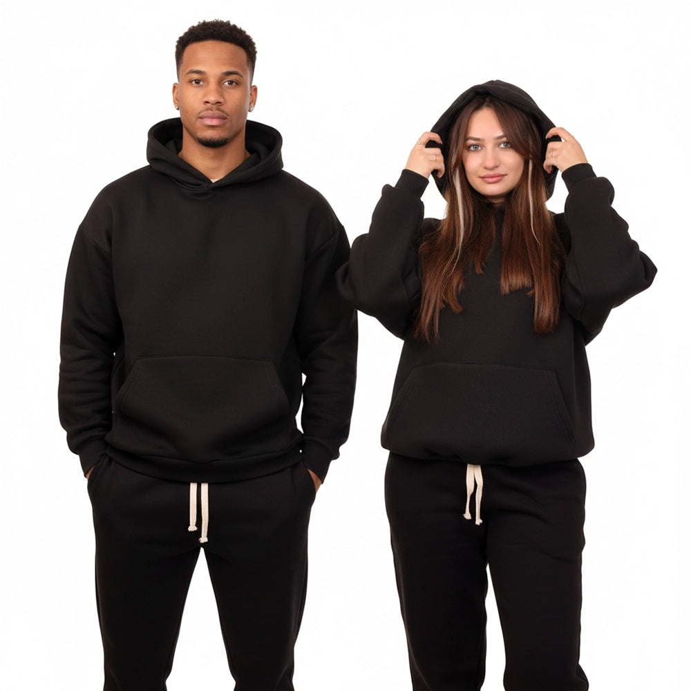 سويتشيرت هودي ساده للجنسين قطن اسفنجي اسود شتوي من اتش - HOOd-Black
