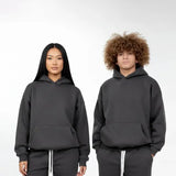 سويتشيرت هودي ساده للجنسين قطن اسفنجي رمادي غامق شتوي من اتش - HOOd-Dark grey