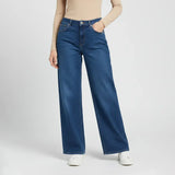 بنطلون جينز وايد ليج حريمي ليكرا مستورد ازرق جميع المواسم من عربي جينز - Jeans-Blue