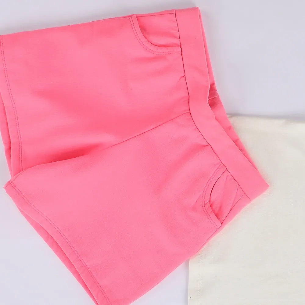 طقم مطبوع تيشرت وشورت بناتي قطن الوان متعددة صيفى من ايه ال واي - KO-45