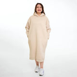 سويتشيرت هودي اوفر سايز طويل حريمى قطن اسفنجي بيج شتوي من اتش - Long Hood-Beige
