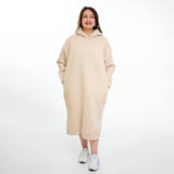 سويتشيرت هودي اوفر سايز طويل حريمى قطن اسفنجي بيج شتوي من اتش - Long Hood-Beige