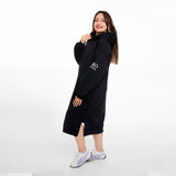 سويتشيرت هودي اوفر سايز طويل حريمى قطن اسفنجي اسود شتوي من اتش - Long Hood-Black