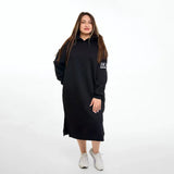 سويتشيرت هودي اوفر سايز طويل حريمى قطن اسفنجي اسود شتوي من اتش - Long Hood-Black