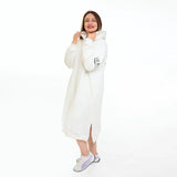 سويتشيرت هودي اوفر سايز طويل حريمى قطن اسفنجي ابيض شتوي من اتش - Long Hood-White