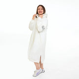 سويتشيرت هودي اوفر سايز طويل حريمى قطن اسفنجي ابيض شتوي من اتش - Long Hood-White