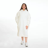 سويتشيرت هودي اوفر سايز طويل حريمى قطن اسفنجي ابيض شتوي من اتش - Long Hood-White