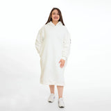 سويتشيرت هودي اوفر سايز طويل حريمى قطن اسفنجي ابيض شتوي من اتش - Long Hood-White