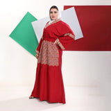 Orkida Decorated Abaya for Women, Polyester - Dark Red