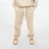 بنطلون وايد ليج ساده للجنسين قطن اسفنجي بيج جميع المواسم من اتش - Pant-Biege