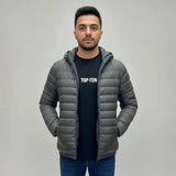 جاكيت بامب بكابيشوه ووتر بروف رجالي سوفت رمادي غامق شتوي من كيه اتش ال - Pump-DG