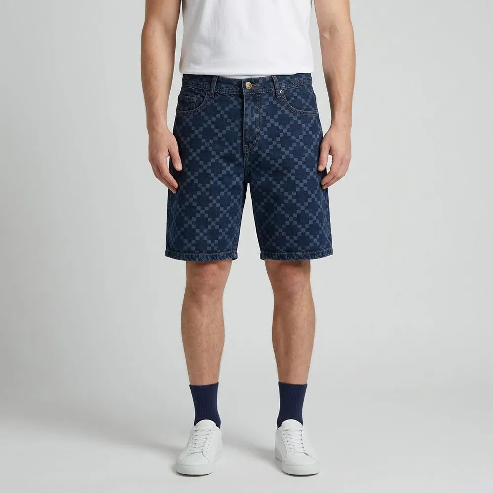 شورت شورت فاشون رجالي جينز رباعية قطن 100% ازرق غامق جميع المواسم من إيجي وير جينز - SHM01-140-dark-blue