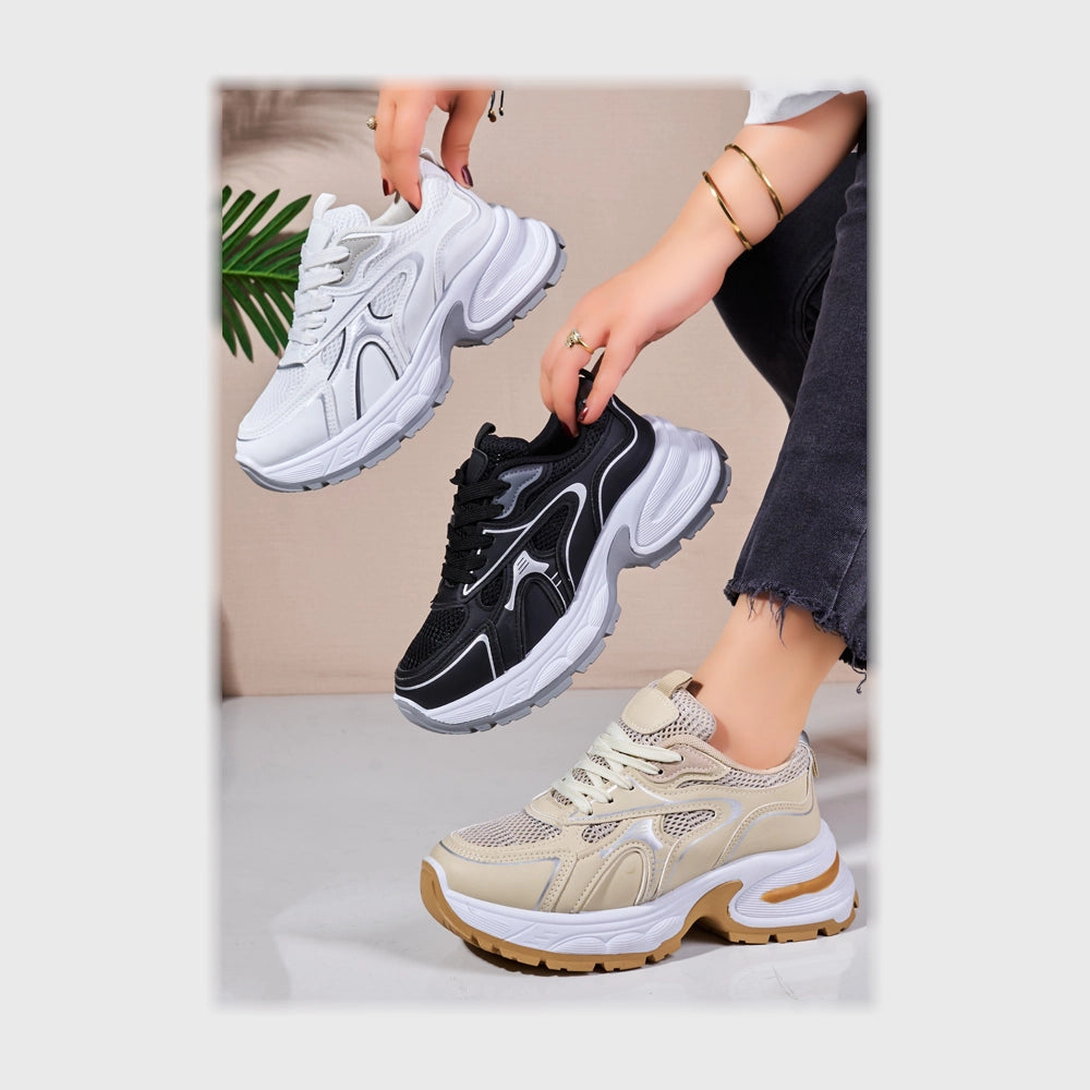 حذاء سنيكرز حريمى فوندي جلد إسكاي مستورد ونعل PVC حقن الوان متعددة جميع المواسم من ان ستايل - SR-107