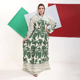 Fostan Printed Long Sleeves Long Dress for Women, Viscose Cotton - Green