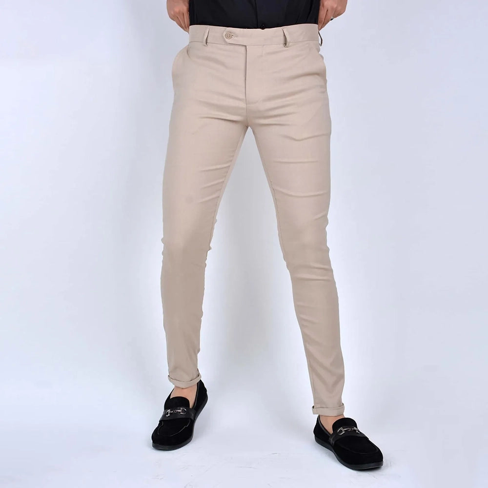 بنطلون كلاسيك سليم فيت رجالى كلاسيك ليكرا بيج صيفى من إم كيه إم فاشون - soft-beige
