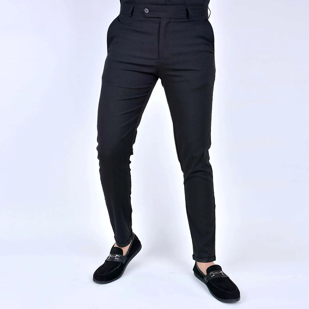 بنطلون كلاسيك سليم فيت رجالى كلاسيك ليكرا اسود صيفى من إم كيه إم فاشون - soft-black
