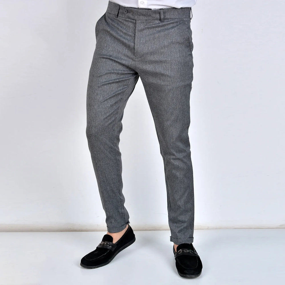 بنطلون كلاسيك سليم فيت رجالى كلاسيك ليكرا جراي صيفى من إم كيه إم فاشون - Soft-grey