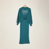 فستان توينز مطبوع فراشه حريمى تريكو بترولي شتوي من اتش - Twinz-1