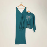 فستان توينز مطبوع فراشه حريمى تريكو بترولي شتوي من اتش - Twinz-1