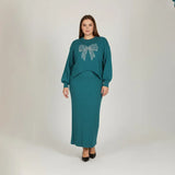 فستان توينز مطبوع فراشه حريمى تريكو بترولي شتوي من اتش - Twinz-1