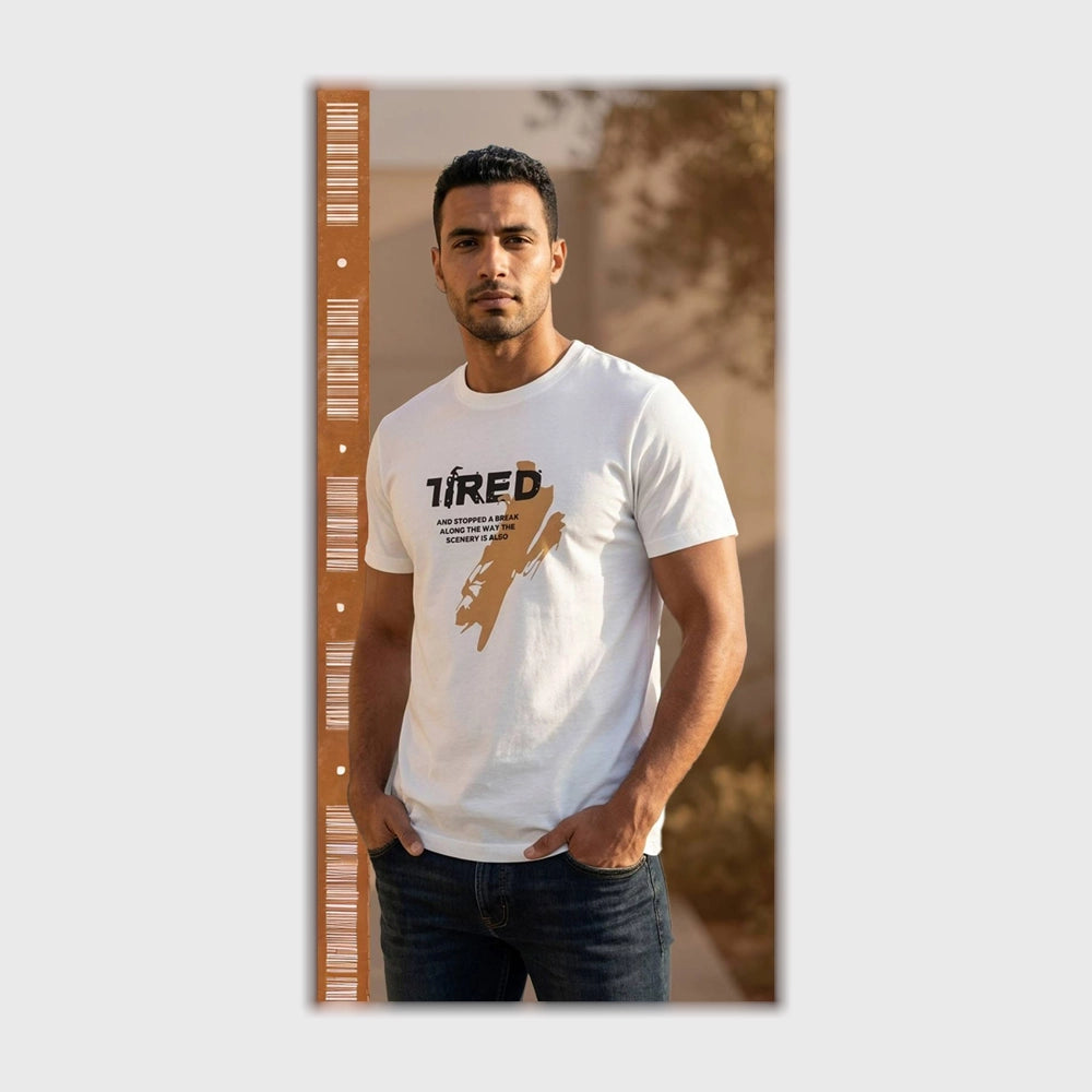 تي شيرت مطبوع رجالى سينجل ليكرا قطن 100% أبيض - أسود - فضي صيفى من ڤيتو - V2709