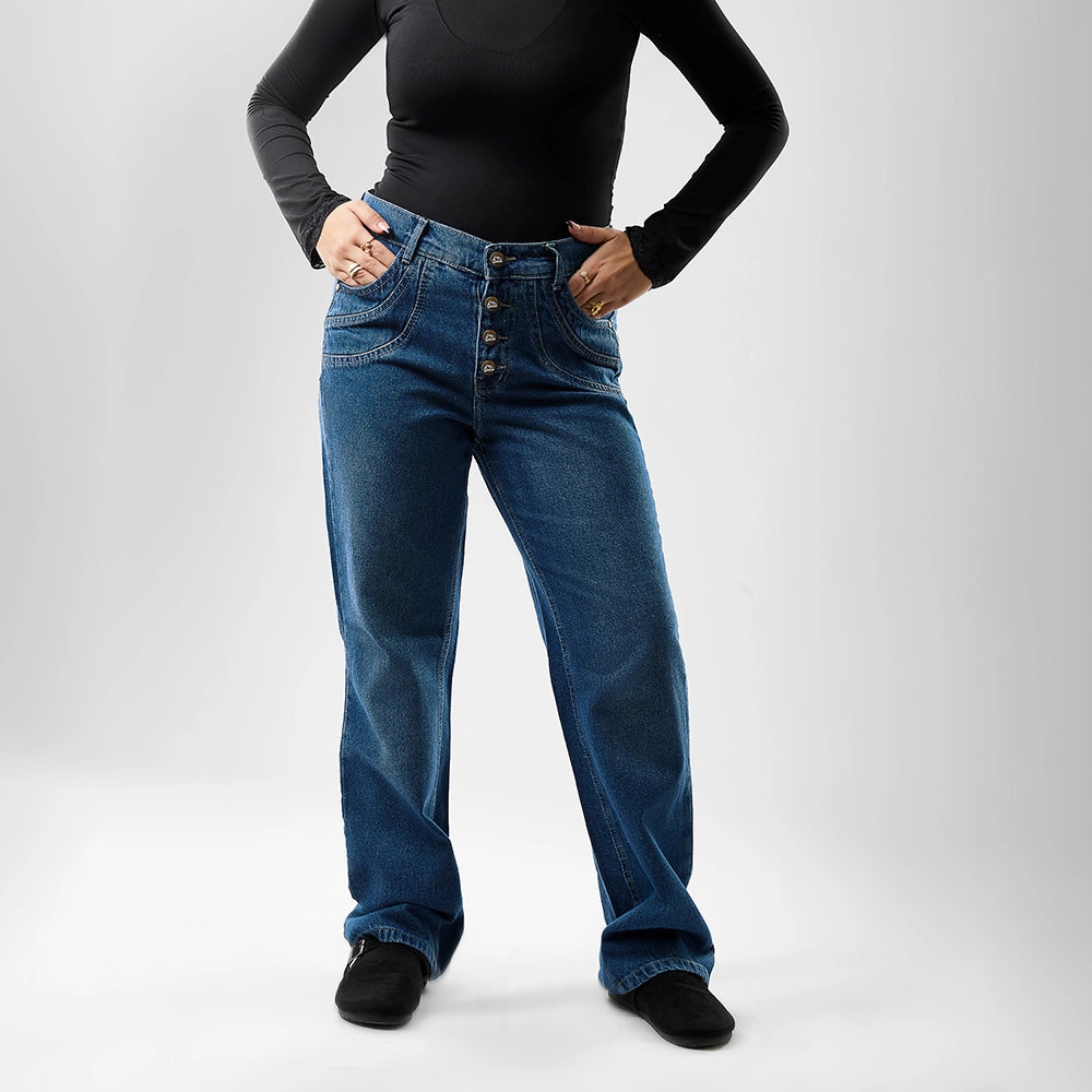 بنطلون ستريت حريمي جينز رباعيه قطن 100 % كحلي وسط جميع المواسم من ايجي وير جينز - WLG03-514-medium-blue