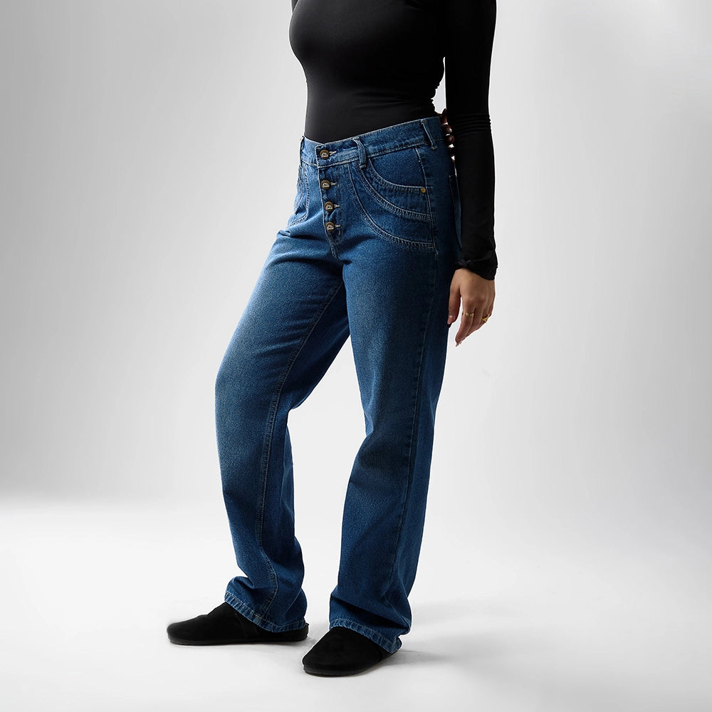 بنطلون ستريت حريمي جينز رباعيه قطن 100 % كحلي وسط جميع المواسم من ايجي وير جينز - WLG03-514-medium-blue