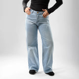 بنطلون وايد ليج حريمي جينز رباعيه قطن 100 % كحلي فاتح جميع المواسم من ايجي وير جينز - WLW03-454-light-blue