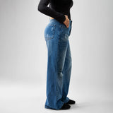 بنطلون وايد ليج حريمي جينز رباعيه قطن 100 % كحلي وسط جميع المواسم من ايجي وير جينز - WLW03-454-medium-blue