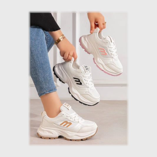 حذاء سنيكرز حريمى فوندي جلد إسكاي مستورد ونعل PVC حقن الوان متعددة جميع المواسم من بي ان شوز - X206