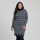 بلوفر طويل زجزاج حريمى تريكو كحلي شتوي من اتش - Zegzag