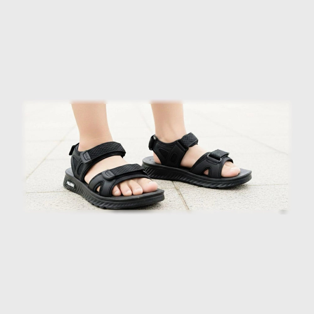 صندل وش عريض اولادى فوندي جلد إسكاي مستورد ونعل PVC حقن اسود صيفى من ال وحيد - a1-black