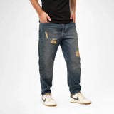 بنطلون بوي فريند رجالي جينز رباعية 98% قطن 2% ليكرا نحاسي جميع المواسم من إيجي وير جينز - bfm01-457-washed blue