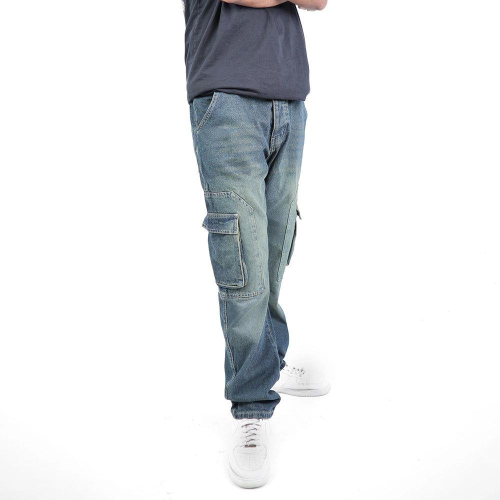 بنطلون بوي فريند رجالي جينز رباعية قطن 100% زيتي جميع المواسم من إيجي وير جينز - bfm6-437-washed blue