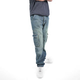 بنطلون بوي فريند رجالي جينز رباعية قطن 100% زيتي جميع المواسم من إيجي وير جينز - bfm6-437-washed blue