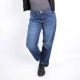 بنطلون بوي فريند حريمي جينز رباعيه قطن 100 % كحلي غامق جميع المواسم من ايجي وير جينز - bfw01-448-darkblue