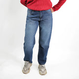 بنطلون بوي فريند حريمي جينز رباعيه قطن 100 % كحلي وسط جميع المواسم من ايجي وير جينز - bfw01-448-medumblue