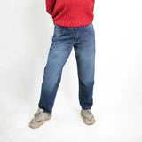 بنطلون بوي فريند حريمي جينز رباعيه قطن 100 % كحلي وسط جميع المواسم من ايجي وير جينز - bfw01-448-medumblue