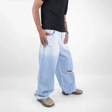 بنطلون وايد ليج رجالي جينز رباعية قطن 100% كحلي فاتح جميع المواسم من إيجي وير جينز - bgm01-403-light blue