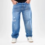 بنطلون وايد ليج رجالي جينز رباعية قطن 100% كحلي وسط جميع المواسم من إيجي وير جينز - bgm010-445-blue