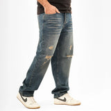 بنطلون وايد ليج رجالي جينز رباعية قطن 100% نحاسي جميع المواسم من إيجي وير جينز - bgm010-445-washed blue