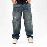 بنطلون وايد ليج رجالي جينز رباعية قطن 100% نحاسي جميع المواسم من إيجي وير جينز - bgm010-445-washed blue