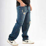 بنطلون وايد ليج رجالي جينز رباعية قطن 100% كحلي زيتي جميع المواسم من إيجي وير جينز - bgm010-472-olive blue