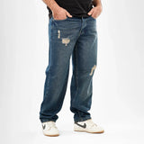 بنطلون وايد ليج رجالي جينز رباعية قطن 100% كحلي زيتي جميع المواسم من إيجي وير جينز - bgm010-472-olive blue