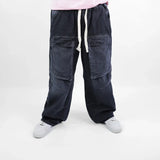 بنطلون وايد ليج رجالي جينز رباعية قطن 100% رمادي غامق جميع المواسم من إيجي وير جينز - bgm04-439-dark grey