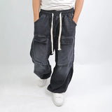 بنطلون وايد ليج رجالي جينز رباعية قطن 100% رمادي غامق جميع المواسم من إيجي وير جينز - bgm04-439-dark grey